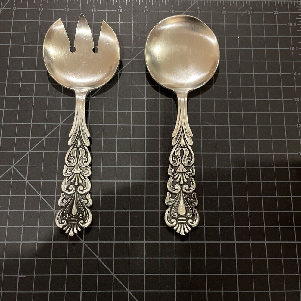 Hagness Pewter salad serving utensils Norway 209 ornate spoon fork gift wedding